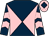 Dark blue and pink diabolo, chevrons on sleeves, pink cap, dark blue diamond (Elwick Stud)